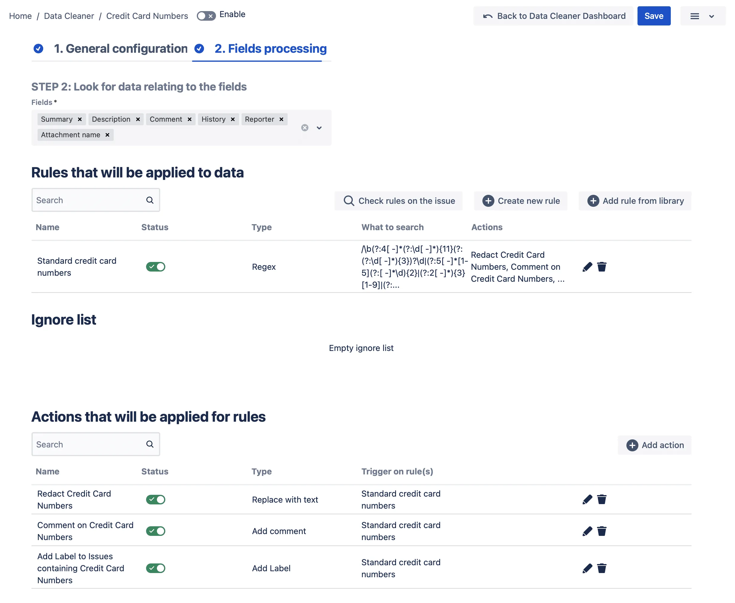 Screenshot showing automation actions in the Data Protection & Security Toolkit
