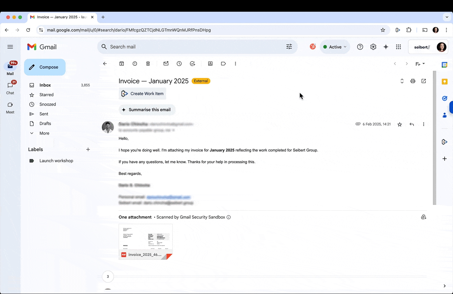 Create Jira work item from Gmail