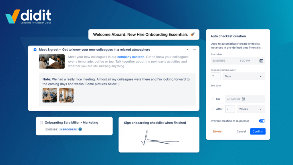 Didit Checklists for HR onboarding that require signature