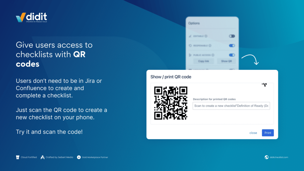Give external users access to checklists via QR codes