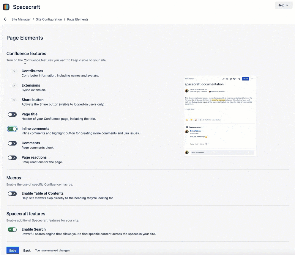 Hide Confluence elements with Spacecraft app
