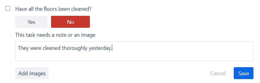 Screenshot of mandatory explanation feature in Didit