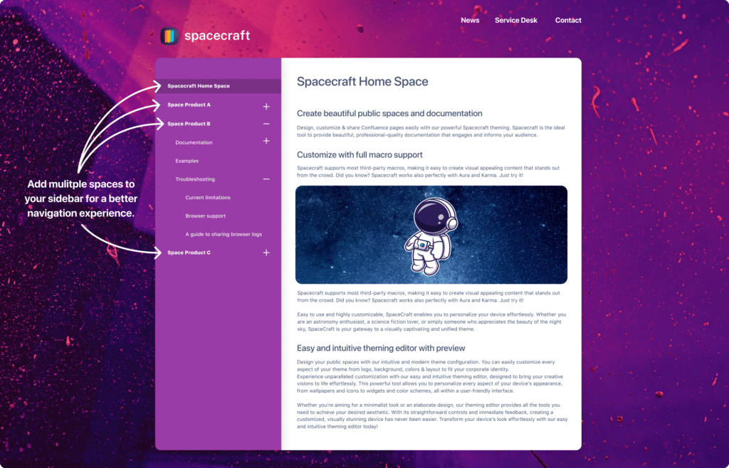 Spacecraft lets you navigate multiple spaces