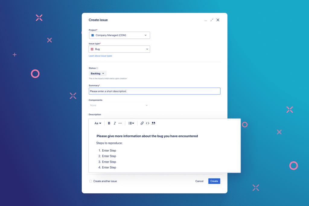 Jira bug report template with Templating.app