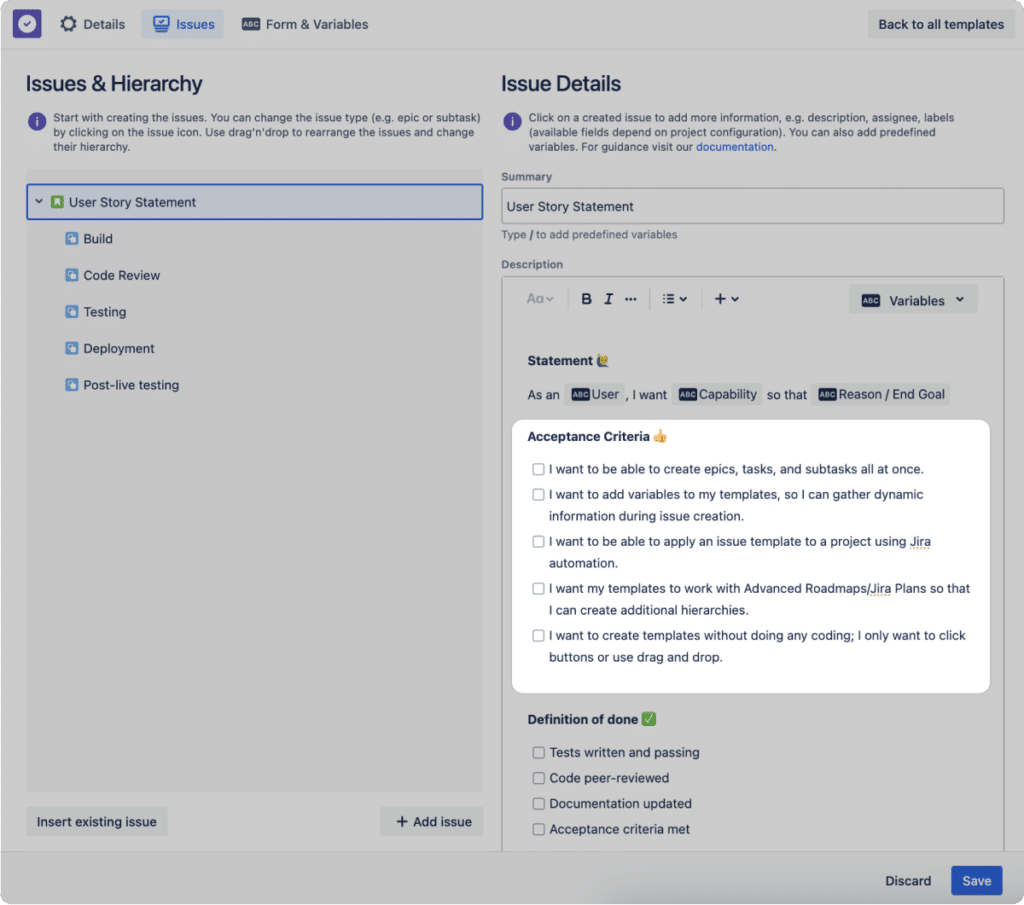 User story acceptance criteria