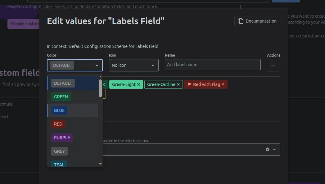Configuring color labels in Awesome Custom Fields for Jira