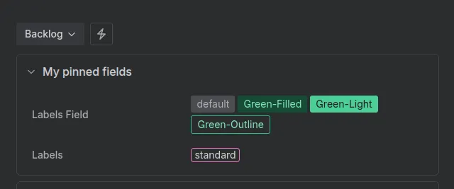 Filled, Light, and Outline display styles for color labels in Awesome Custom Fields