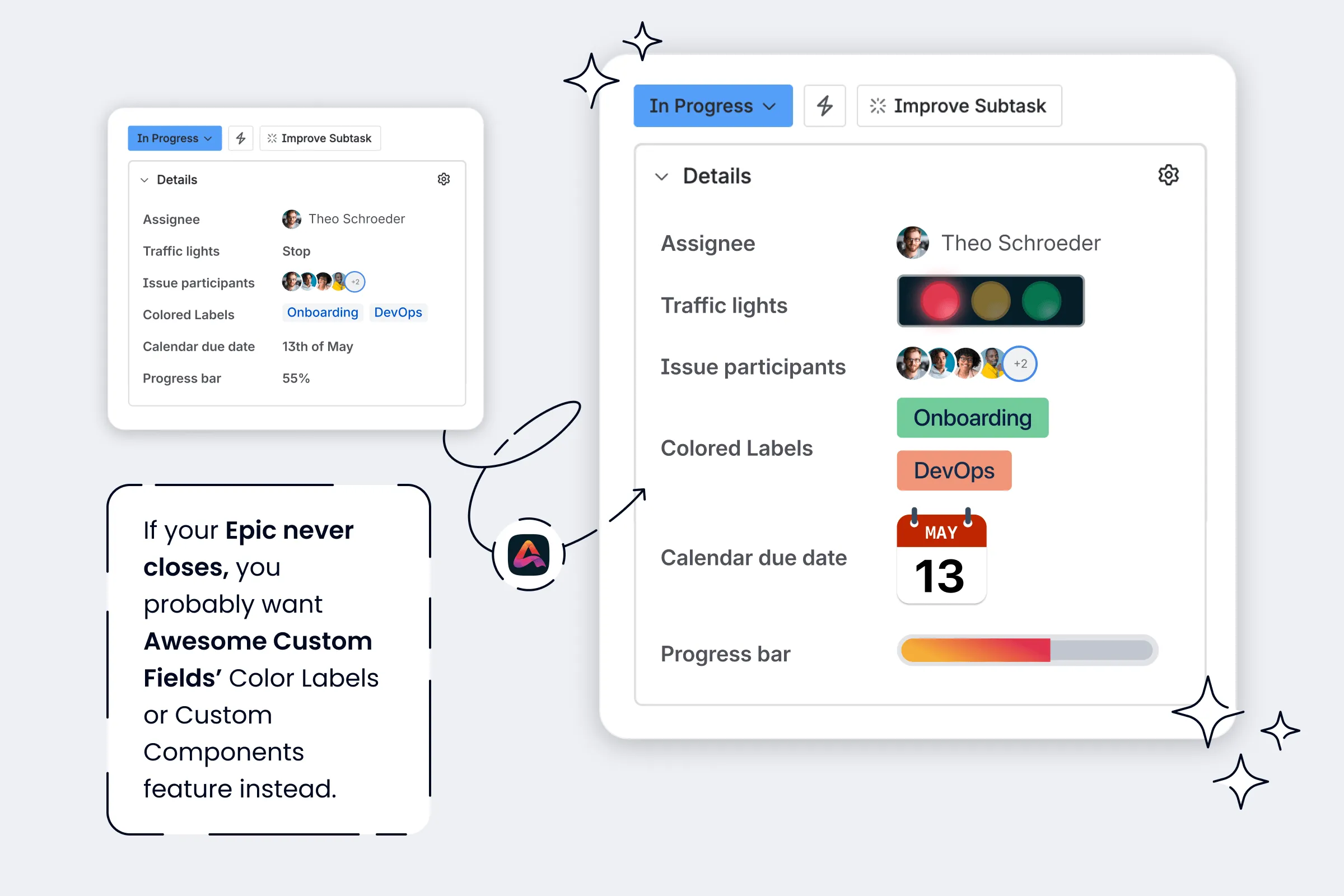 Atlassian Jira hierarchy: Awesome Custom Fields color labels