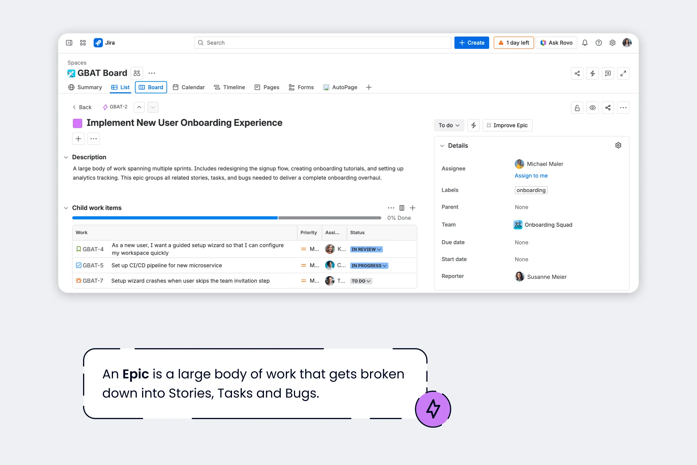 Atlassian Jira hierarchy: Epic