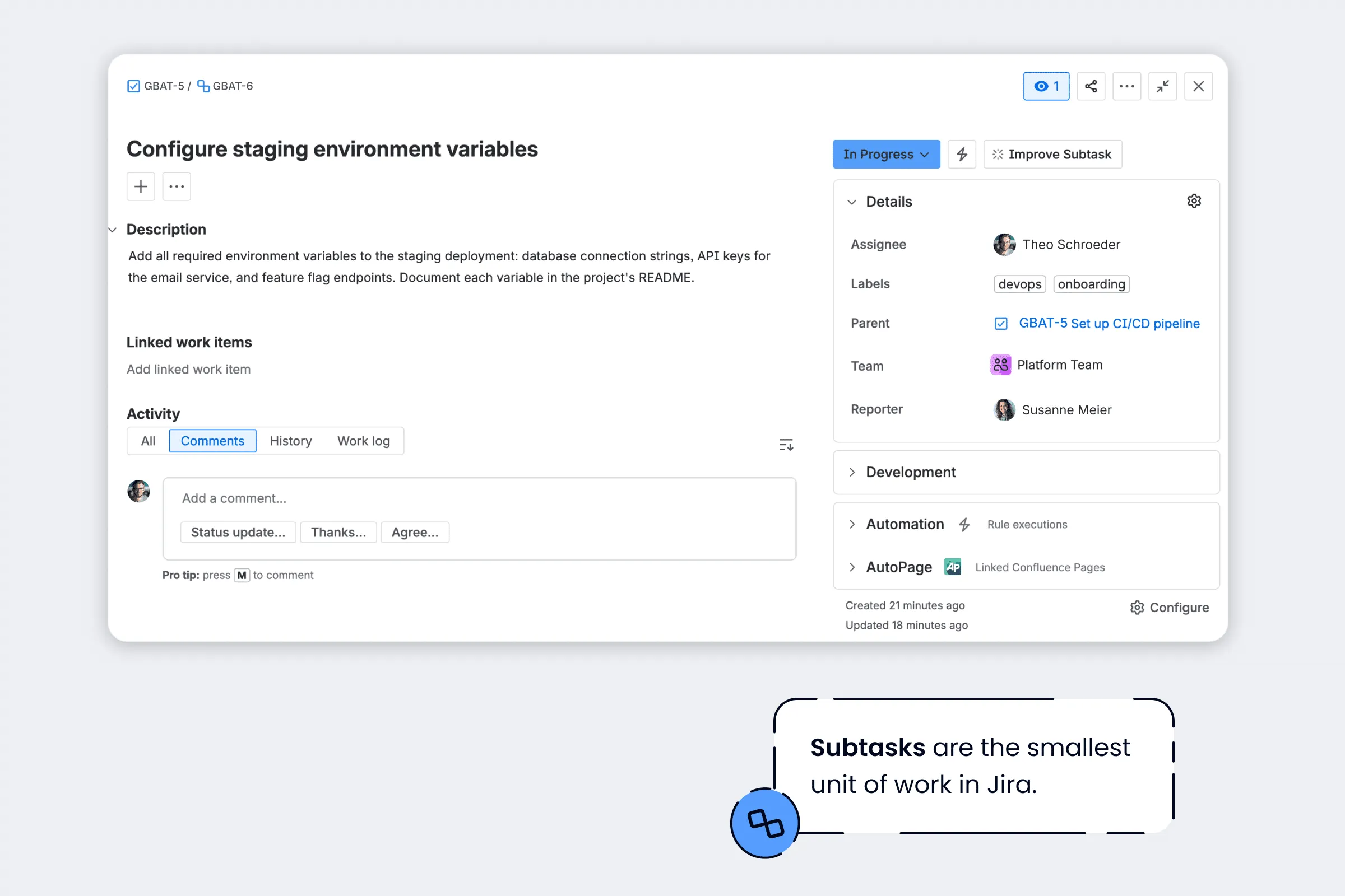 Atlassian Jira hierarchy: Subtask