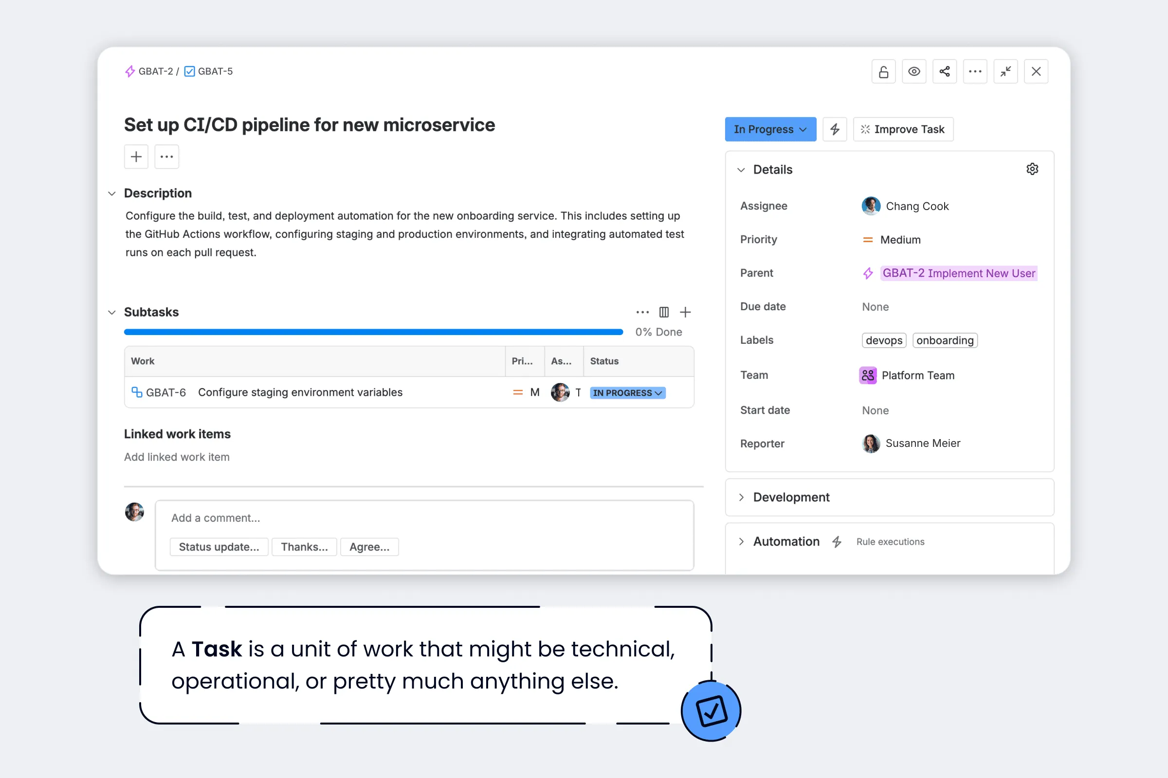 Atlassian Jira hierarchy: Task