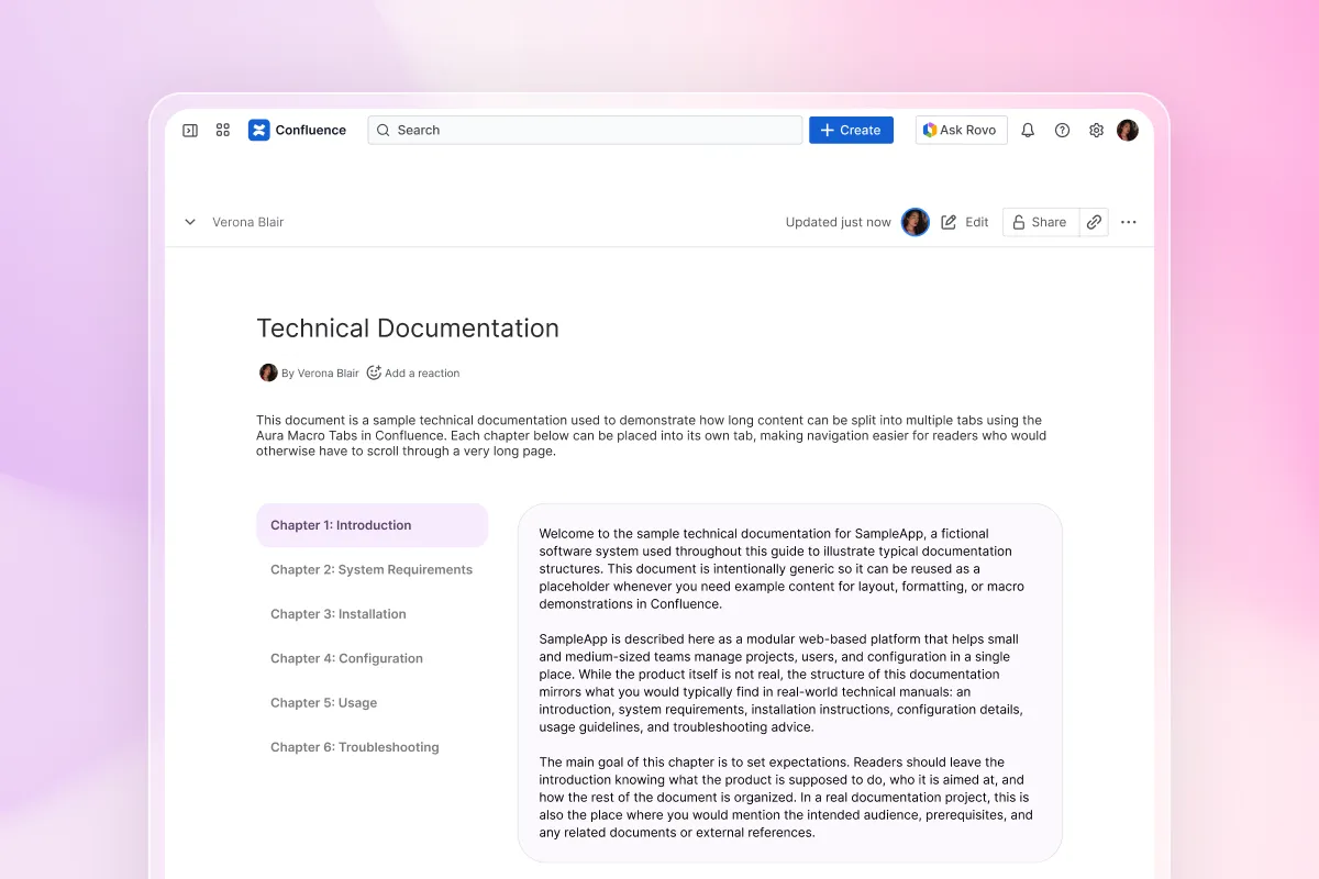 Aura Formatting – Tabs for long documentation