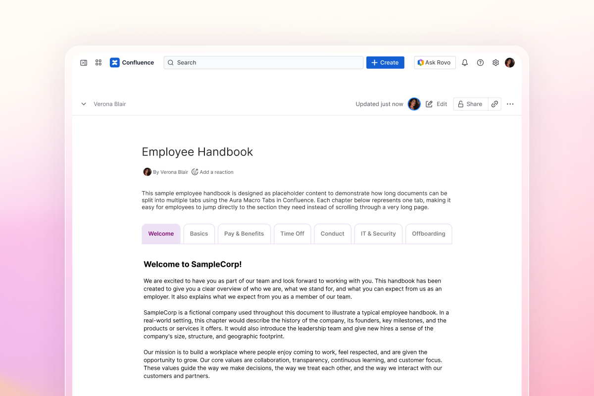 Aura Formatting – Tabs in Confluence