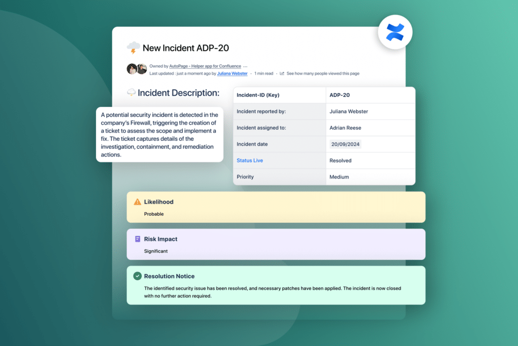 AutoPage incident documentation in Confluence