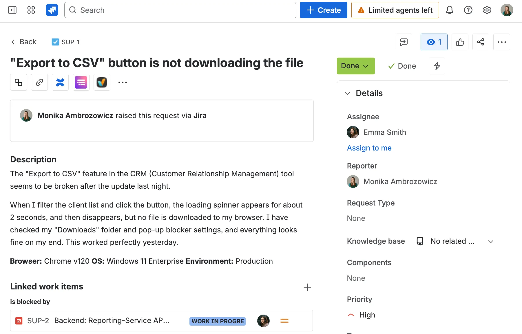 A Jira work item used to create the Confluence page on the left