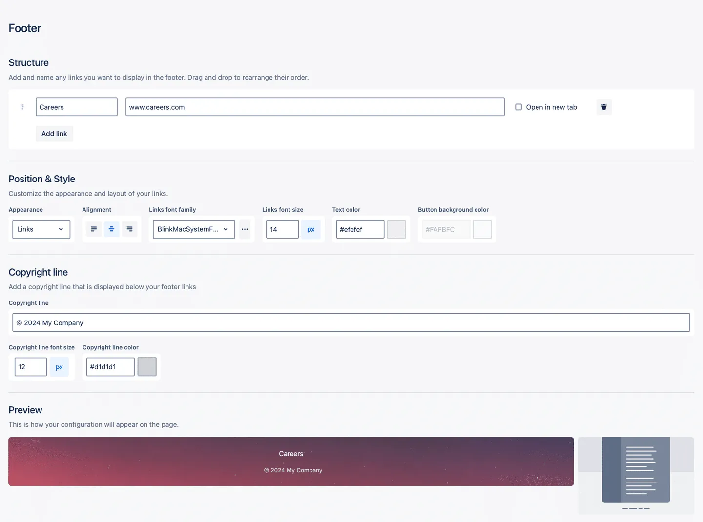 Spacecraft footer customization
