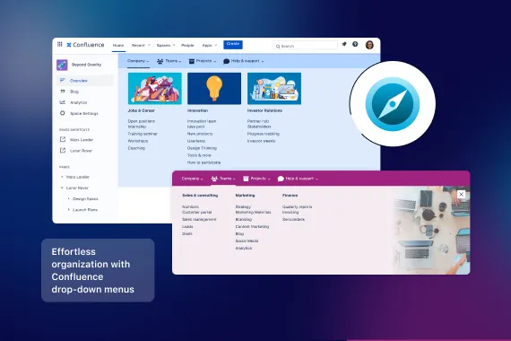 Confluence navigation drop-down menu