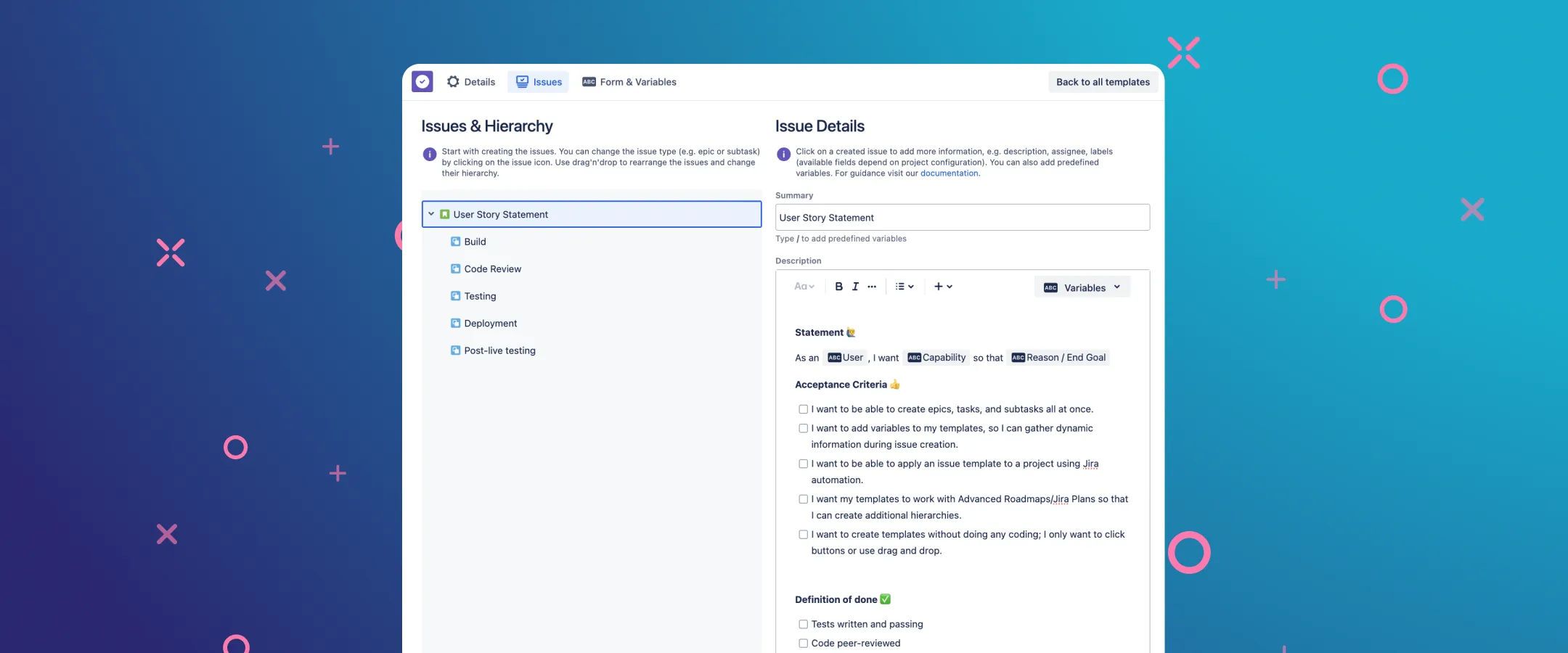 Jira user story template with Templating.app