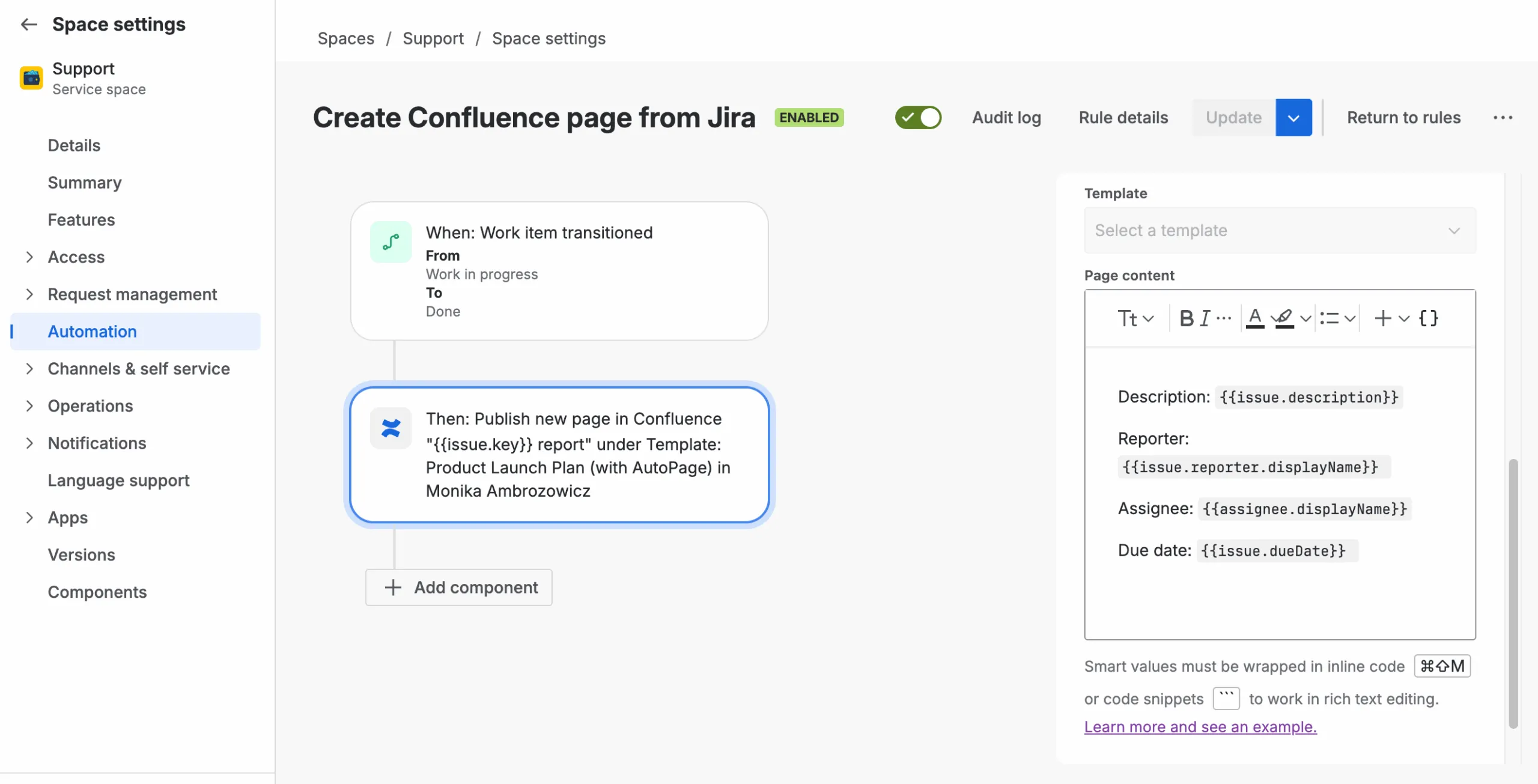 A screenshot from Jira presenting Jira Automation Rules