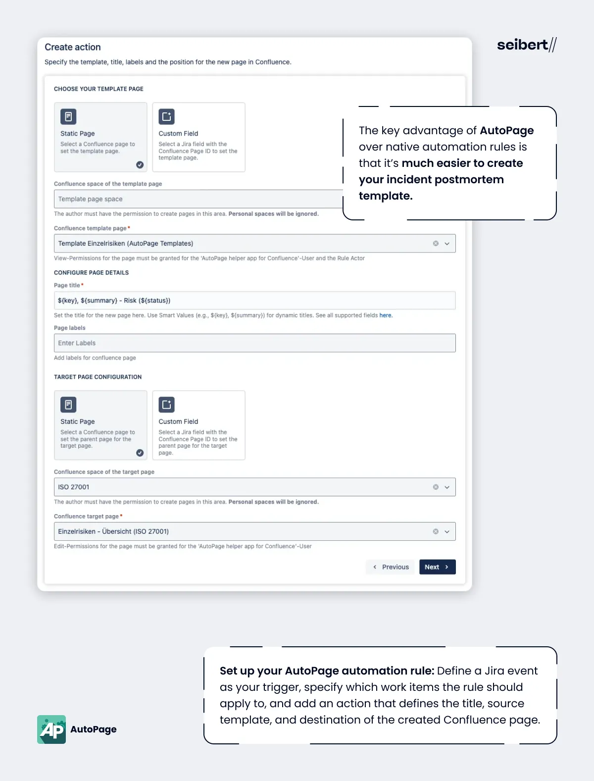 AutoPage automation rule configuration for creating postmortem pages