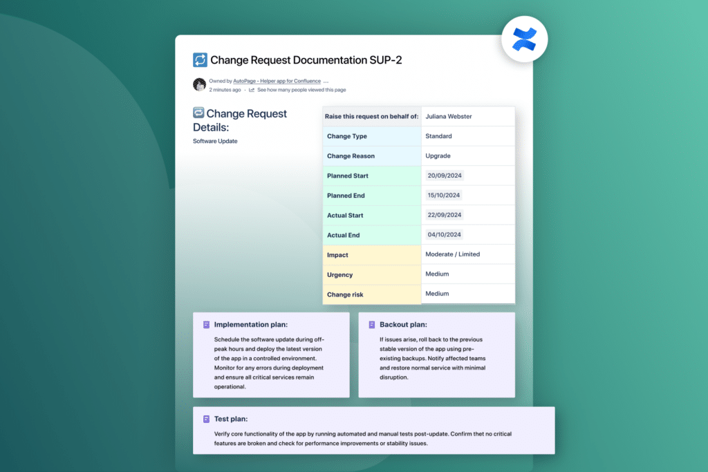 AutoPage Jira change request documentation