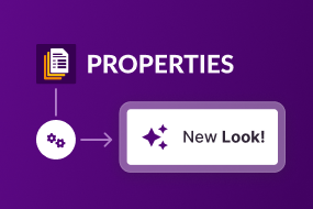 Properties logo with a gear icon turning into a sparkle icon next to the words 'New Look'