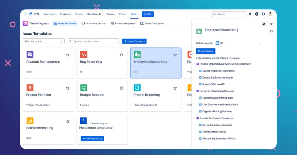 HR Onboarding Jira Issue Template with templating.app