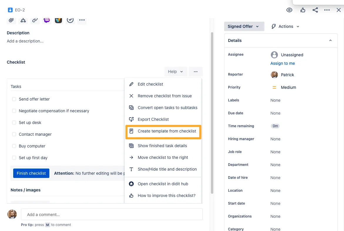 How to create Jira checklist templates