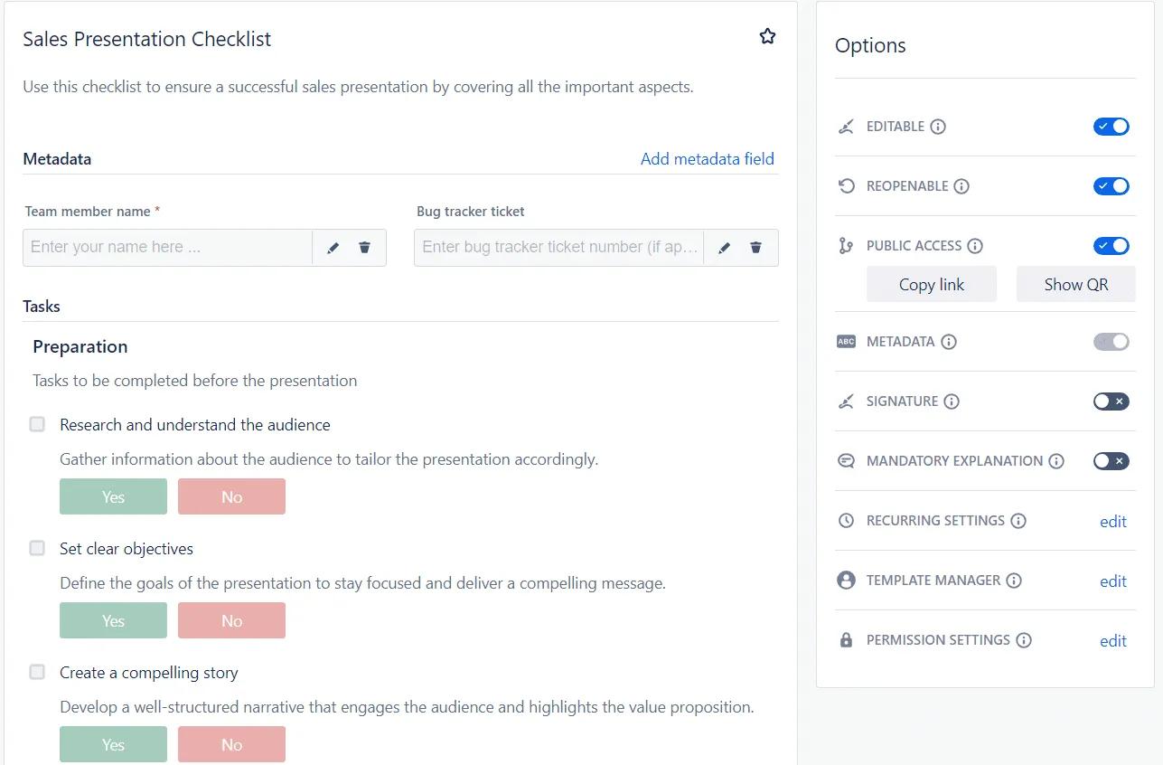 Jira sales presentation checklist template