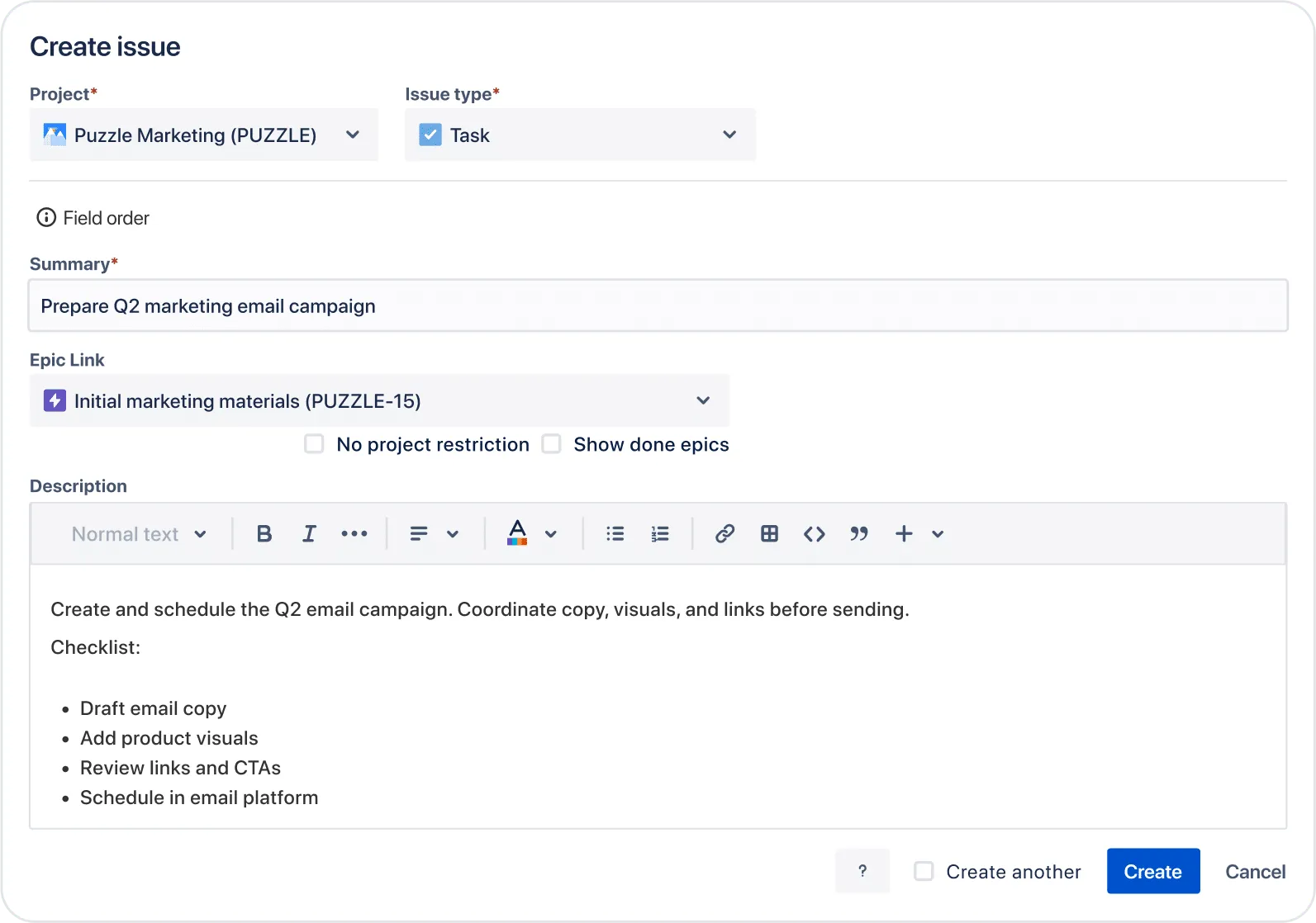 Create standardized Jira Issues with Viable Issues